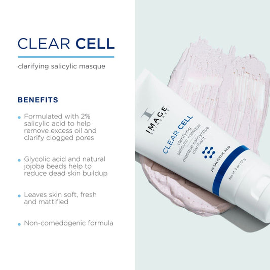 Image Skincare, Clear Cell Clarifying Salicylic Masque, Exfoliating Kaolin Clay Facial Mask With Mattifying Effect, Targets Acne Prone Skin, 2Oz