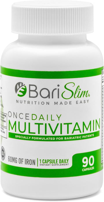 Once Daily Bariatric Multivitamin Capsule - 60mg of Iron - Bariatric Vitamin & Supplement for Post Bariatric Surgery Including Gastric Bypass & Gastric Sleeve | 90 Day Supply