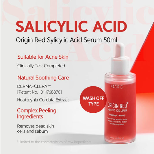 Nacific Origin Red Salicylic Acid Serum 1.69Fl.Oz 50Ml Solution For Skin Troubles Oil Control Remove Dead Skin Prevent Blocking Pores Cells Korean Skincare