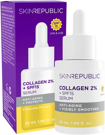 Skin Republic 2% Collagen Spf 15 Anti-Aging Serum To Reduce Fine Lines And Wrinkles, Helps Keep Skin Plump And Firm For A Youthful Look (30Ml)