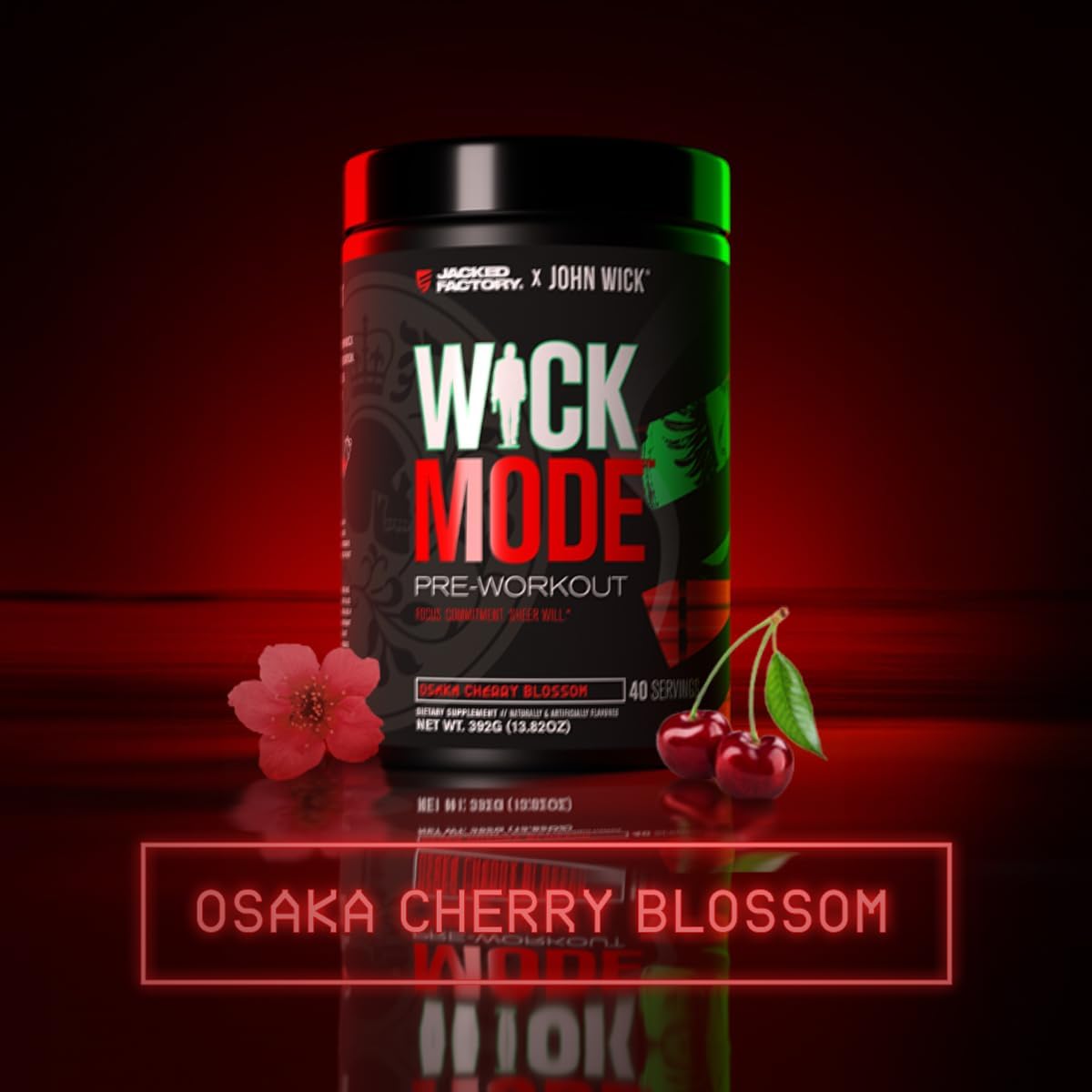 Jacked Factory X John Wick - Wick Mode Pre Workout Powder - Intense Energy, Battle-Ready Focus, Unstoppable Commitment, and Sheer Will - 40 Servings, Osaka Cherry Blossom : Health & Household