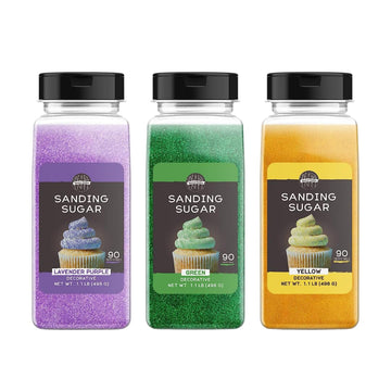Birch & Meadow Mardi Gras Sanding Sugar Bundle, Mixed Colors, 1 Lb. Colorful Sugar Crystals For Festive Holiday Baking