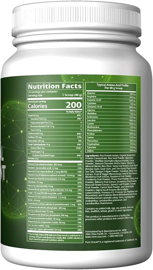 Mrm Nutrition Veggie Meal Replacement Protein | Chocolate Mocha Flavored | 22G Complete Plant Based Protein | Meal On-The-Go | Mediate Hunger | Balanced Macronutrient Formula | 28 Servings