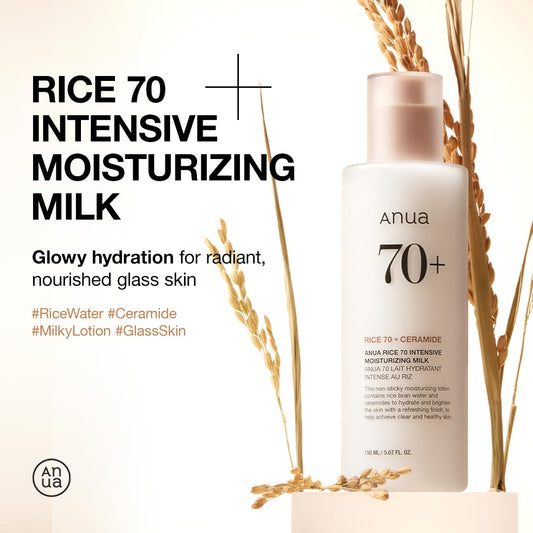 Anua Rice 70 Intensive Moisturizing Milk, Lotion For Deep Hydration And Nourishing, Glowy Glass Skin, Rice Water, Niacinamide, Ceramides, Lightweight, Korean Skincare, 150Ml/ 5.07 Fl.Oz