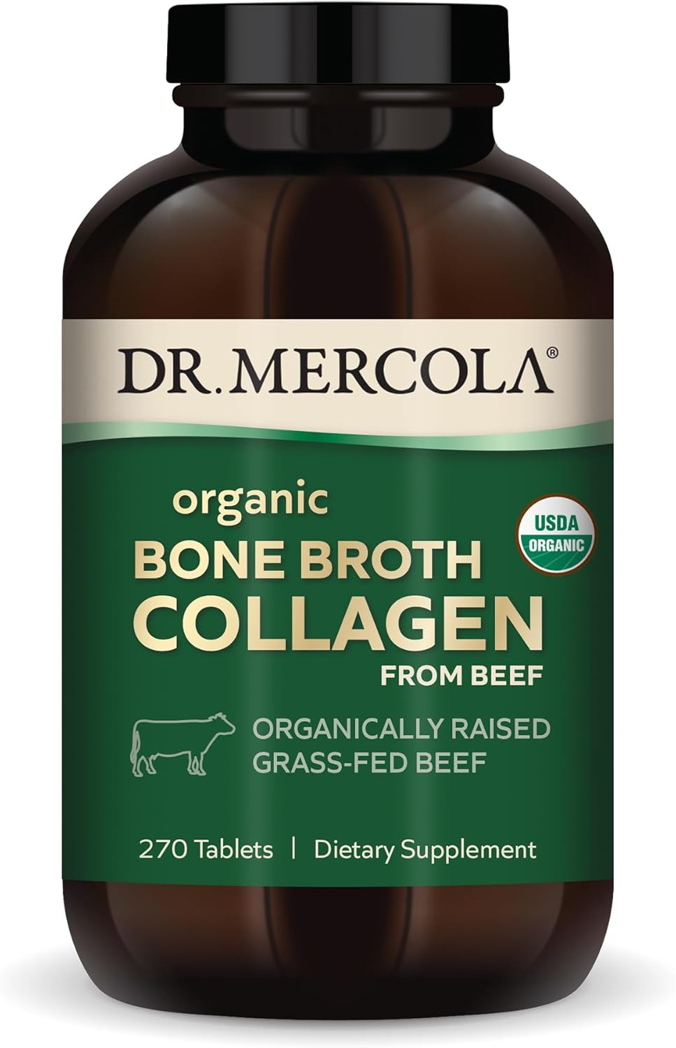 Dr. Mercola Organic Bone Broth Collagen, 90 Servings (270 Tablets), Organically Raised Grass-Fed Beef, Dietary Supplement, Supports Bone And Joint Comfort, Usda Organic, Non-Gmo