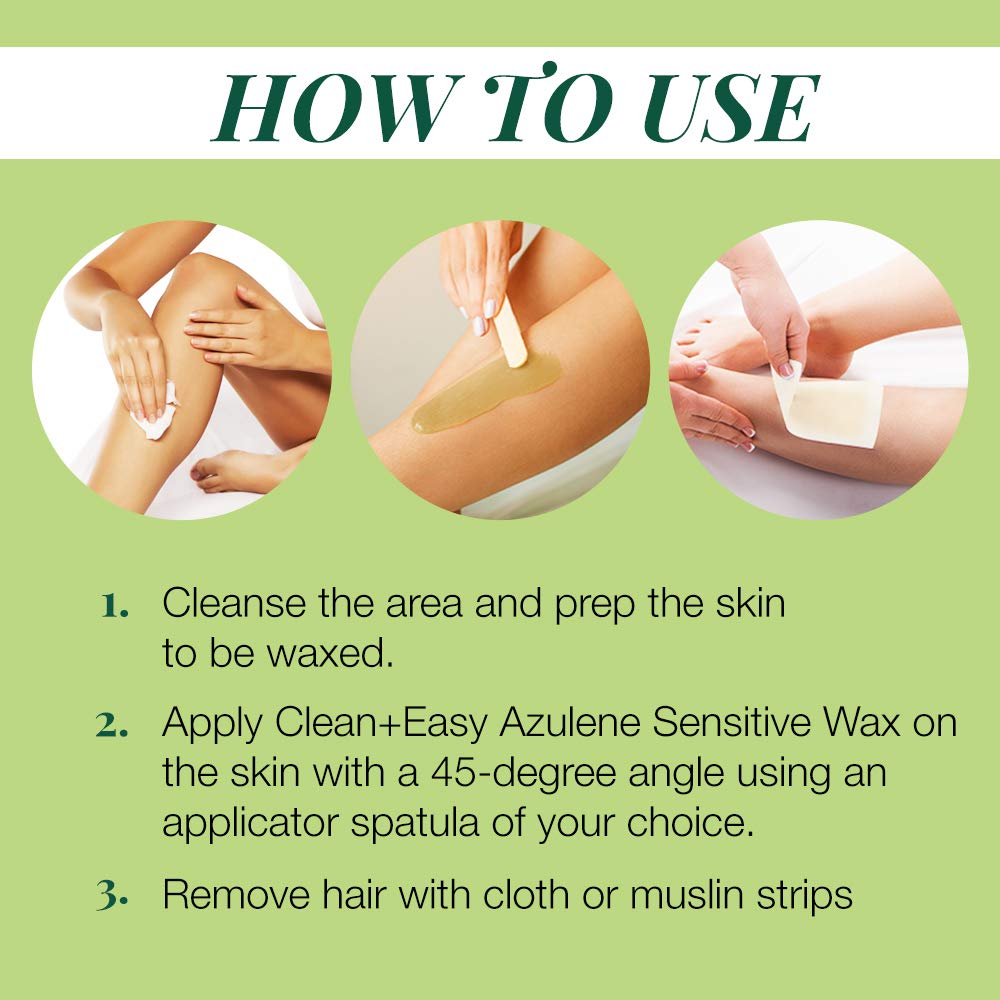 Clean + Easy Azulene Sensitive Soft Wax – Wax For Sensitive Skin Hair Removal, Gentle & Soothing Formula For Face & Body, 14 Oz : Hair Removal Wax : Beauty & Personal Care