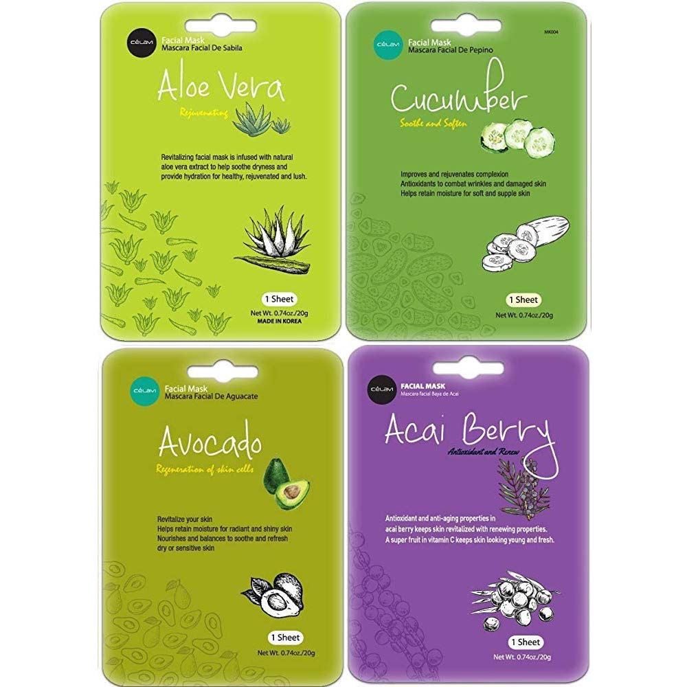 celavi Face Mask Set Korean Beauty Essence Facial Paper Sheet Mask Korea Skin Care Moisturizing 12 flavors (New) K-Beauty Skincare 12 masks in a pack Made in Korea : Beauty & Personal Care