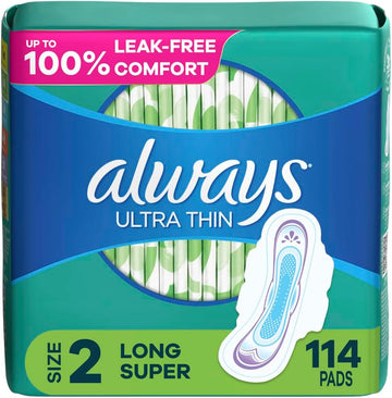 Always Ultra Thin Daytime Pads With Wings, Size 2, Long Super, Unscented, 114 Count