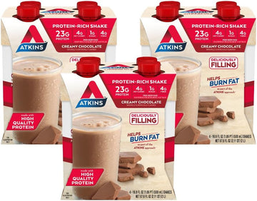 Atkins Creamy Chocolate Meal Size Protein Shake, 23g Protein, Low Glycemic, 4g Net Carb, 1g Sugar, Keto Friendly, 12 Count