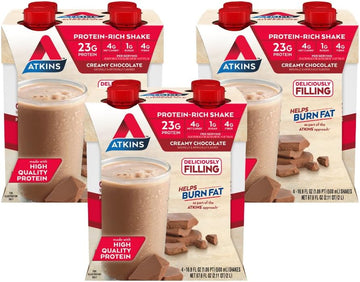 Atkins Creamy Chocolate Meal Size Protein Shake, 23G Protein, Low Glycemic, 4G Net Carb, 1G Sugar, Keto Friendly, 12 Count