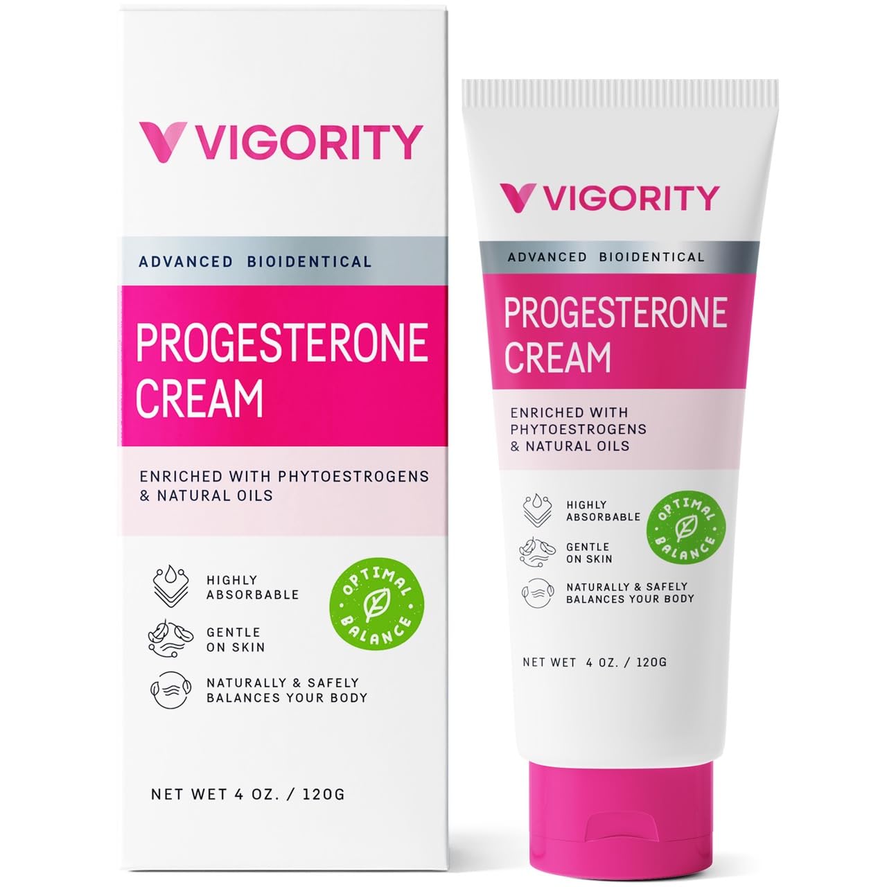 Vigority Progesterone Cream For Women Menopause: Natural Hormonal Balancing Bioidentical Hormone Relief For Hot Flashes Night Sweats - Menstrual Balance Cream - 4Oz