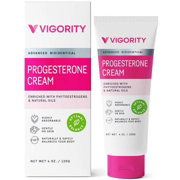 Vigority Progesterone Cream For Women Menopause: Natural Hormonal Balancing Bioidentical Hormone Relief For Hot Flashes Night Sweats - Menstrual Balance Cream - 4Oz