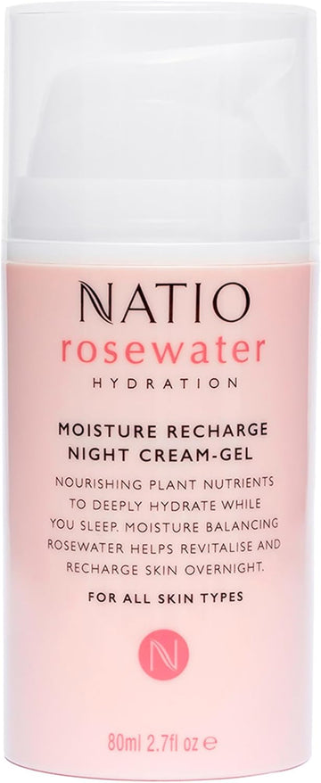 Natio Australia Rosewater Hydration Moisture Recharge Night Cream-Gel, 80 Ml - Face Moisturiser With Shea Butter - Face Cream For All Skin Types
