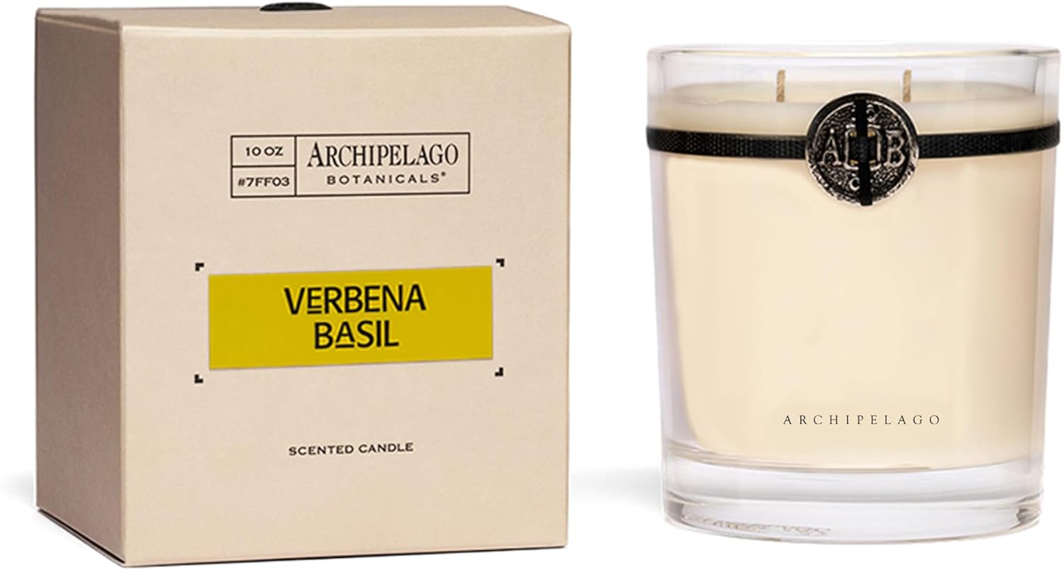 Archipelago Botanicals Verbena Basil Boxed Candle, Lemon Verbena, Italian Basil and Mandarin, Clean Soy Wax Blend Burns 60 Hours (10 oz)