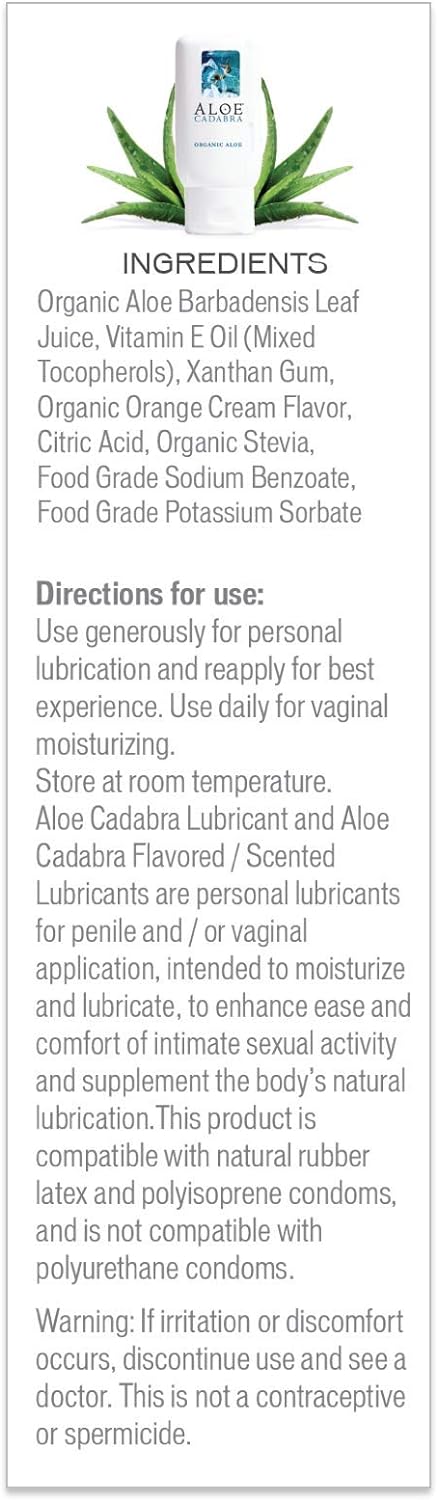 Aloe Cadabra Flavored Personal Lubricant Organic Passion Lube for Women, Men & Couples, Orange Cream 2.5 Ounce : Health & Household