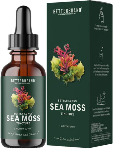 Betterbrand Betterlungs Sea Moss Tincture Drops - Powerful Absorption For Lung Health, Digestive, Joint & Thyroid Support - Irish Sea Moss, Spirulina, Bladderwrack & Burdock Root (30 Day Supply)