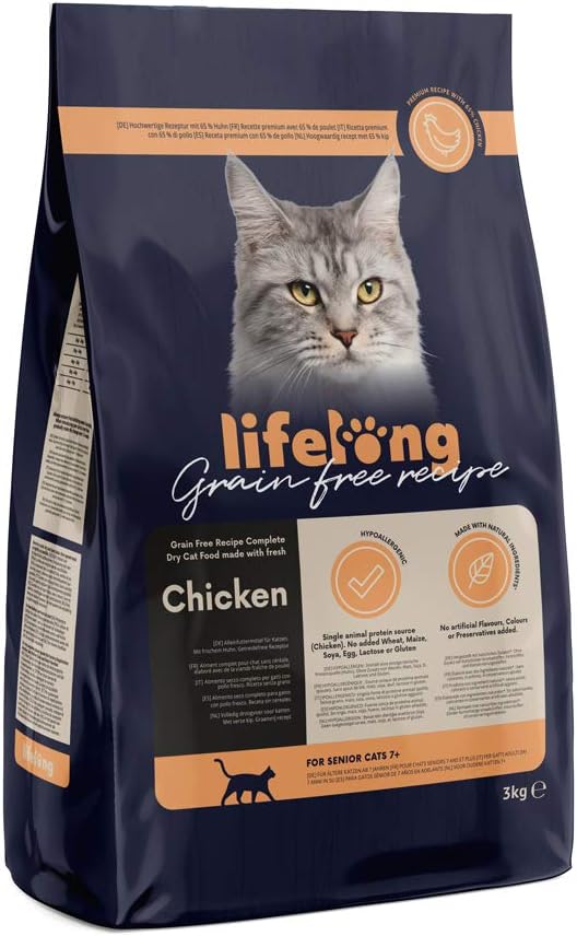 Amazon Brand - Lifelong - Grainfree Recipe Dry Cat Food (Senior) with Fresh Chicken - 3kg?ESP50062005