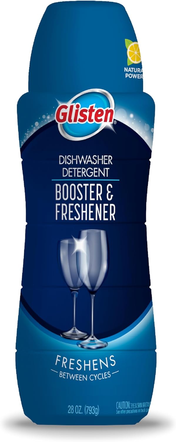 Glisten Dishwasher Detergent Booster And Freshener, Helps Eliminate Odors, Spots, And Stains, Lemon Scent, 28 Ounce Bottle