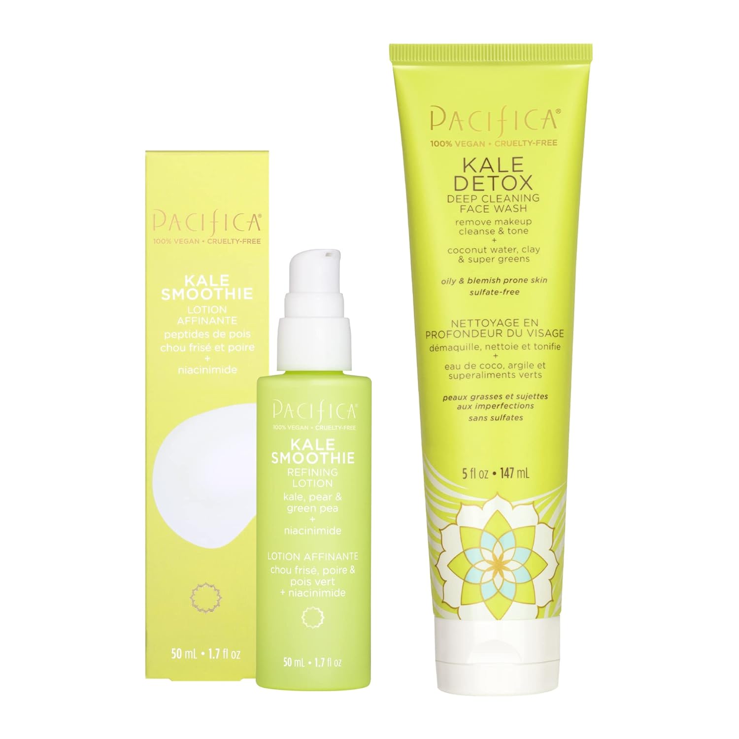 Pacifica Beauty, Kale Detox Deep Cleansing Daily Face Wash + Smoothie Refining Lotion, Face Moisturizer, Oily Skin, Redness, Pore, Texture, Tone, Aloe, Niacinamide, Vegan & Cruelty Free