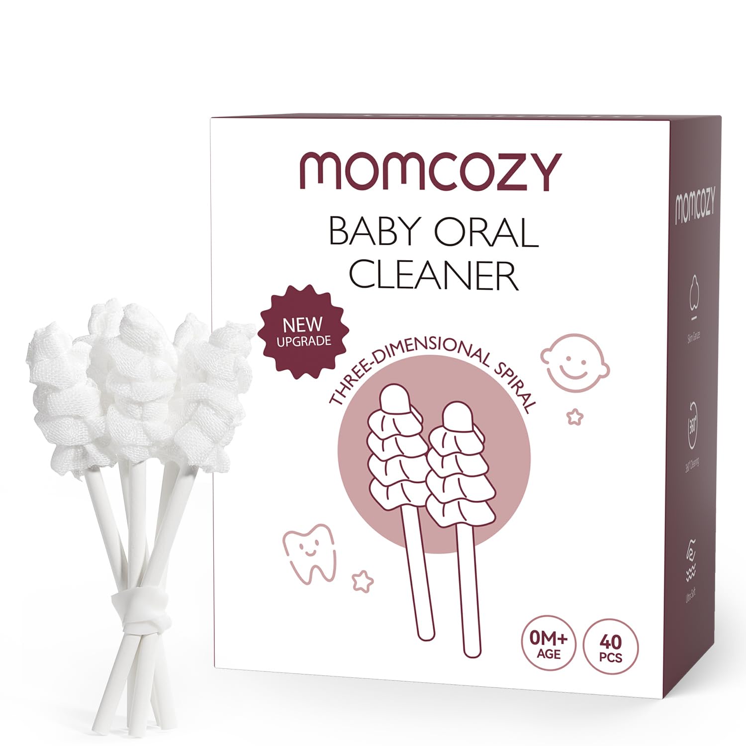 Momcozy Baby Tongue Cleaner Gauze, Baby Toothbrush Disposable Oral Cleaner, Toddler Toothbrush For Tooth Mouth Gum Clean, Infant Toothbrush Oral Cleaning Stick, Baby Oral Cleaner Newborn, 40 Count