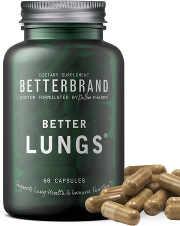 Betterbrand BetterLungs Daily Respiratory Health Supplement | with Mullein Leaf, Elderberry, Vitamin D, Ginseng and Reishi Mushroom | Lung Health, Allergy, Sinus, and Mucus Relief (60 Capsules)