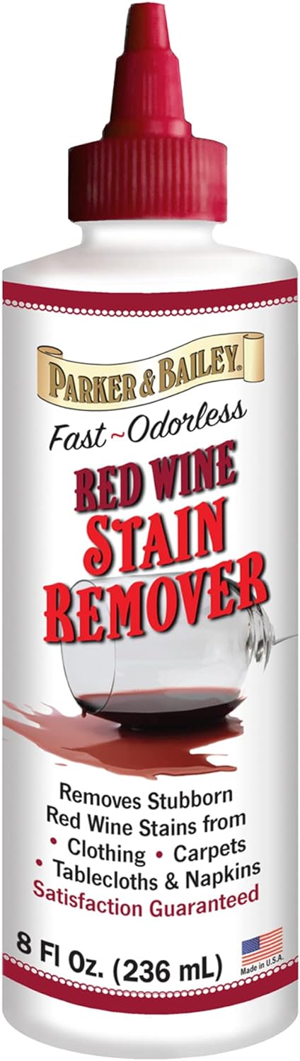 Parker & Bailey Red Wine Stain Remover - Instant Stain Removal, Fast Acting Odorless Spot Remover for Carpets, Upholstery, Furniture, Clothing and Other Fabric, Detergent Booster - 8 oz Bottle