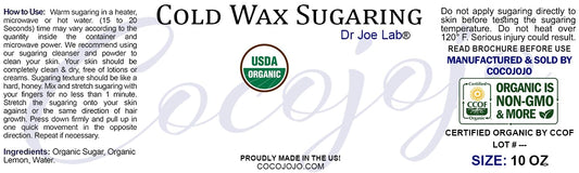 Organic Sugaring Cold Wax Hair Removal Paste - USDA Certified Organic - 10 oz Easy Gentle for Bikini Brazilian Arms Legs Chest Underarms Body Lips Face Facial Men Women Medium to Fine Hair - COCOJOJO