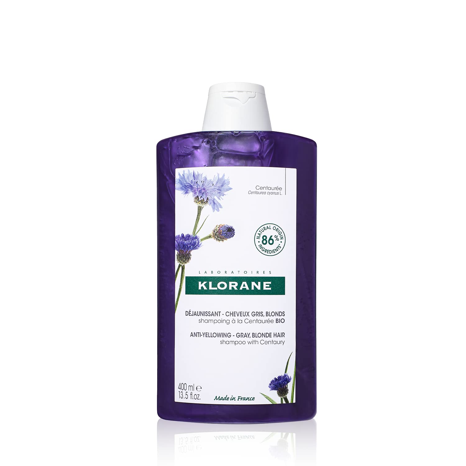 Klorane Plant-Based Purple Shampoo with Centaury, Brightens Blonde, Platinum, Silver, Gray or White Hair, Neutralizes Unwanted Yellow and Copper Tones, Paraben, Silicone and Sulfate Free