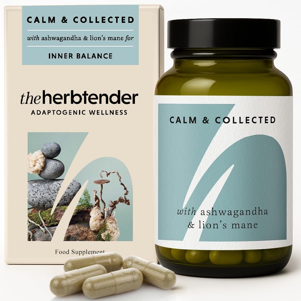 The Herbtender Calm & Collected – Stress Relief With Ashwagandha, Lion’S Mane, Holy Basil & Adaptogens For Sleep Support & Relaxation, Vegan, Organic Calming Supplements, 60 Capsules