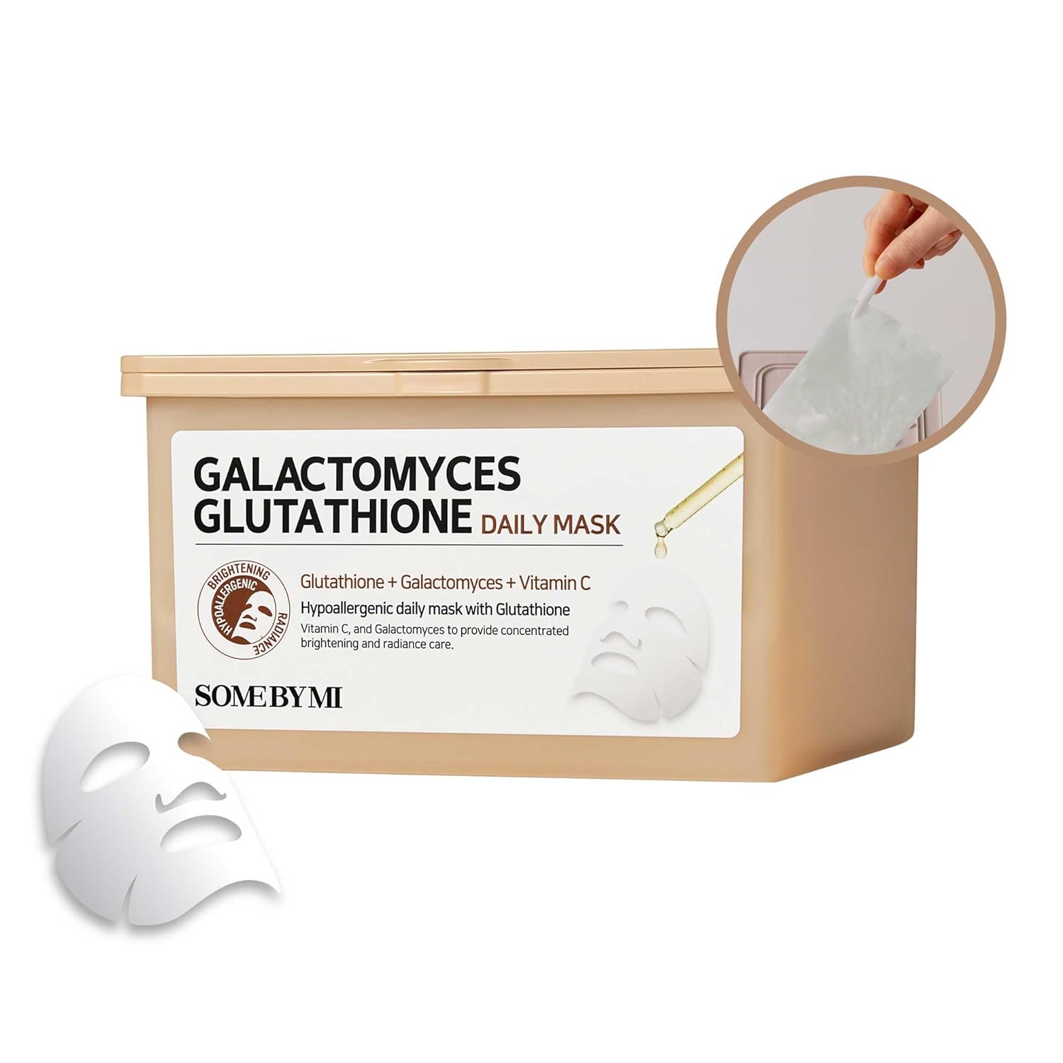 Some By Mi Galactomyces Glutathione Daily Mask - 30 Sheets, 11.8Oz - Vitamin C Vegan Face Sheet Mask For Skin Brightening Routine - Skin Moisturizing And Glowing Care For Glass Skin - Korean Skin Care
