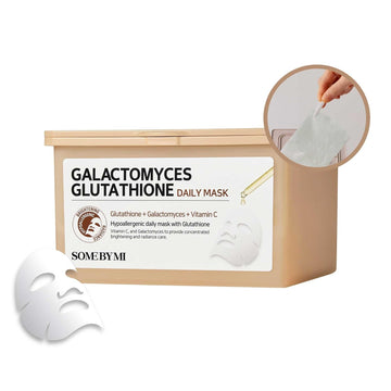 Some By Mi Galactomyces Glutathione Daily Mask - 30 Sheets, 11.8Oz - Vitamin C Vegan Face Sheet Mask For Skin Brightening Routine - Skin Moisturizing And Glowing Care For Glass Skin - Korean Skin Care