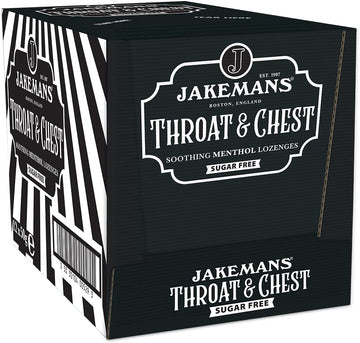 Jakemans Throat & Chest Sugar Free 50G - Pack Of 12 - Soothing Menthol Sweets - Suitable For Vegetarians