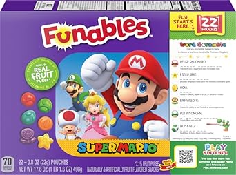 Funables Fruity Snacks, Super Mario, Assorted Fruit, Flavored Snacks, 0.8Oz 22 Count