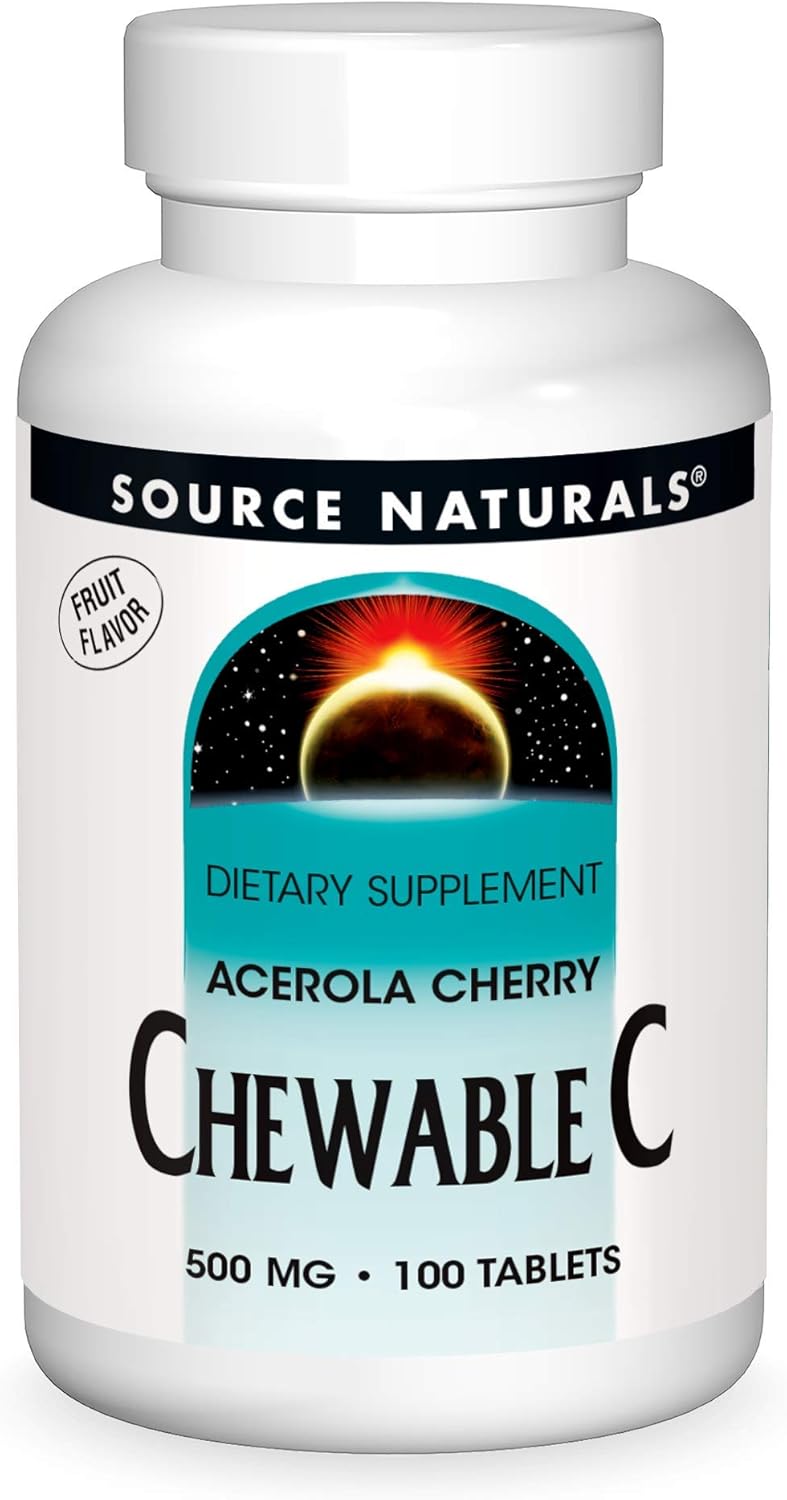 Source Naturals Chewable C, Acerola Cherry 500 Mg For Immune System Support - 100 Fruit Flavored Tablets