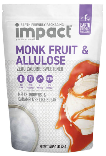 Impact - Monk Fruit Allulose Sweetener - Crystalized Blend - Zero Calorie, Keto Friendly Sugar Substitute - Baking Essential With Plastic-Free Packaging - 1Lb