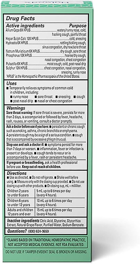 Hyland'S Kids Cold & Cough, Daytime Grape Flavor Cough Syrup Medicine For Kids Ages 2+, Decongestant, Sore Throat & Allergy Relief, Natural Treatment For Common Cold Symptoms, 4 Fl Oz