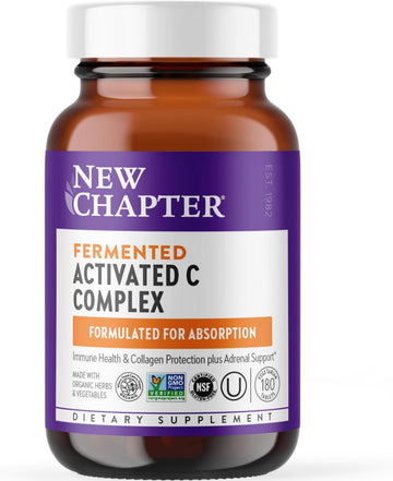 New Chapter Fermented Activated C Complex, Rich in Vitamin C for Immune Health, Collagen Protection + Adrenal Support, Made with Organic Herbs, Non-GMO, 180 Count