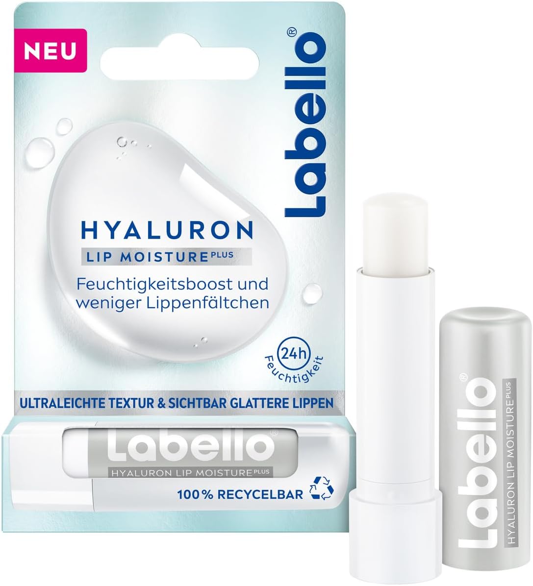 Labello Lip Balm With Hyaluronic Acid For 24-Hour Moisture, Lip Balm With Ultralight Texture, Lip Care For Soft Lips, Hyaluronic Lip Moisture Plus (5.2 Ml)