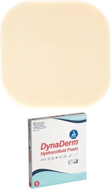 Dynarex Dynaderm Hydrocolloid Dressings, Sterile Moist Bandages Used For All Kinds Of Wounds, 4" X 4", Foam & Latex-Free, Peel-Down Patches - 1 Box Of 5 Dressings