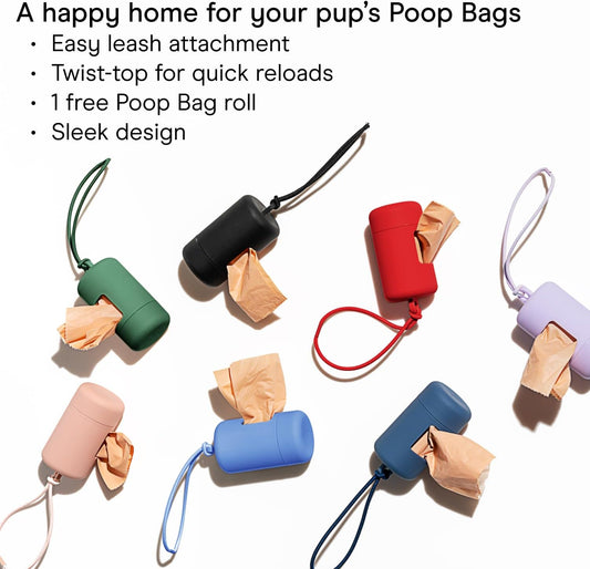 Wild One Dog Poop Bag Holder And Dispenser With Leash Attachment, Leak Proof, Easy Twist Top For Refills, Includes 1 Roll Bags, Lilac