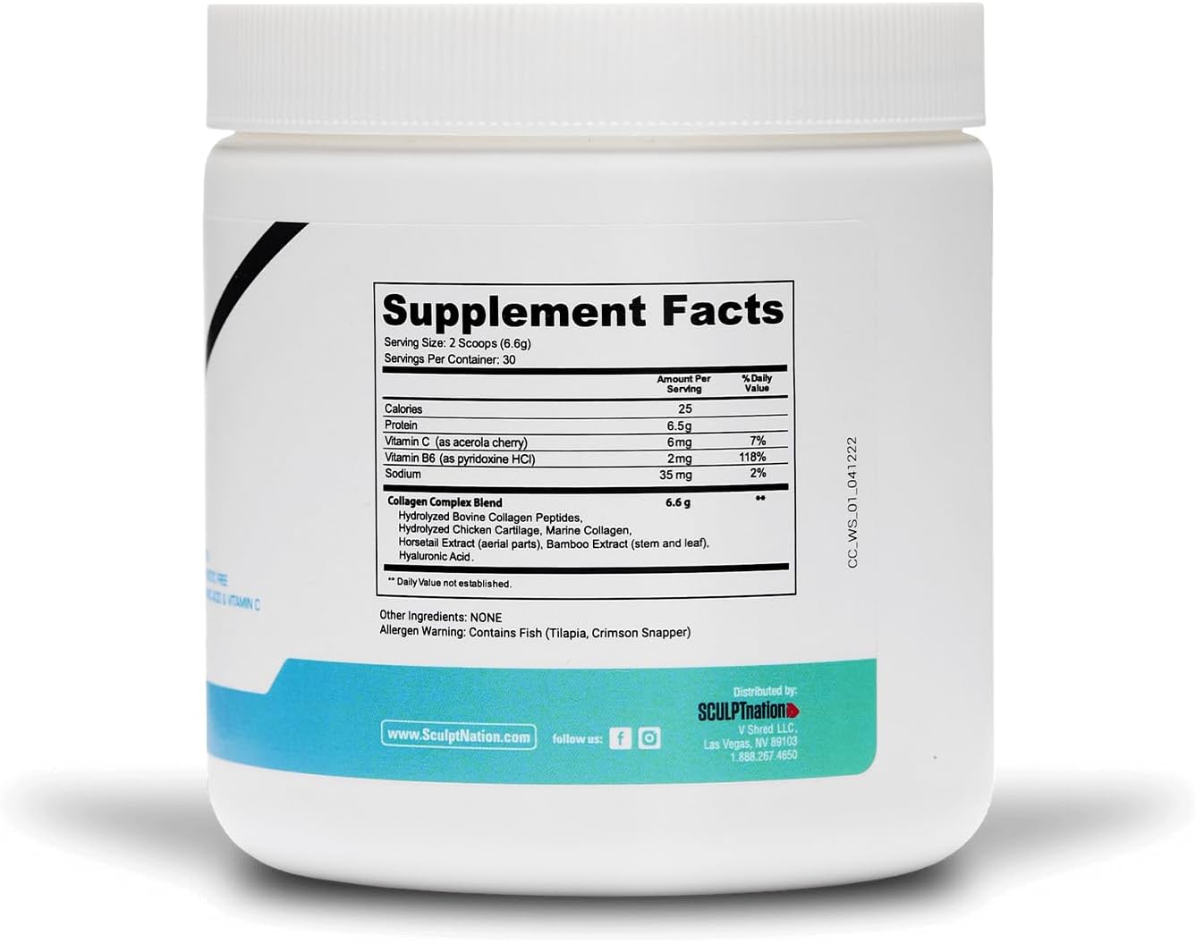 Sculpt Nation by V Shred Collagen Peptides Powder - Types I, II, and III Collagen Plus Hyaluronic Acid to Support Healthy Hair, Nails, Skin, Bones, and Joint Health - Unflavored, 30 Day Supply : Health & Household