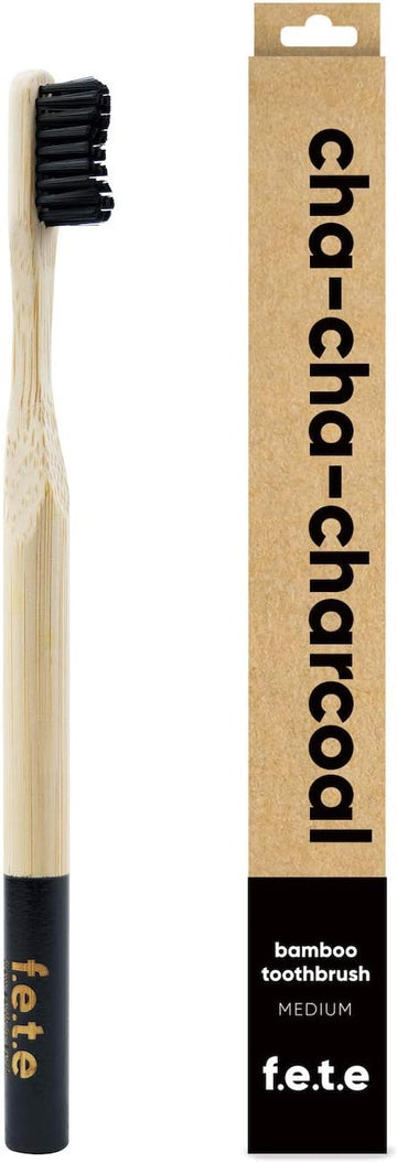 F.E.T.E | Cha-Cha-Charcoal Bamboo Toothbrush | Biodegradable & Compostable Handle | Recyclable Medium Bristles | Sustainable | Vegan