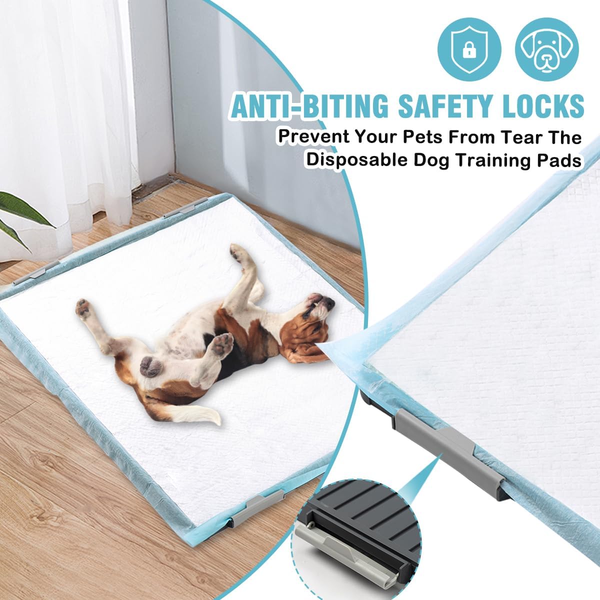 Dog Pads Extra Large 30×36In Puppy Dog Pee Pad Holder Secure Lock Anti-Slip Leak-Proof Detachable Indoor Dog Potty Tray Include 20 Pet Pee Pads For Puppies Doggies & Large Dogs