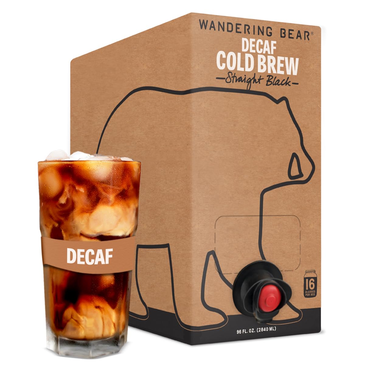 Wandering Bear Decaf Cold Brew Coffee On Tap, 96 Fl Oz - Extra Strong, Smooth, Unsweetened, Shelf-Stable, And Ready To Drink Iced Coffee, Cold Brewed Coffee, Cold Coffee