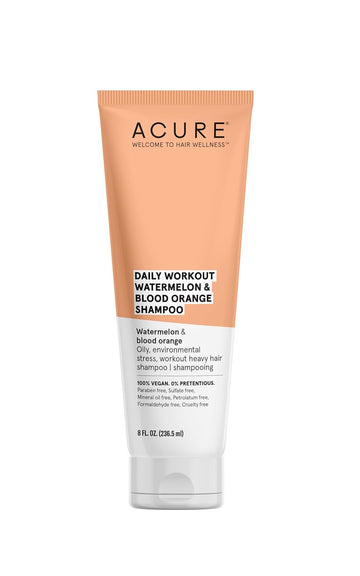 Acure Daily Workout Watermelon Shampoo | 100% Vegan | For Oily, Environmental Stressed, Workout Heavy Hair | Watermelon & Blood Orange - Gentle Everyday Formula | 8 Fl Oz