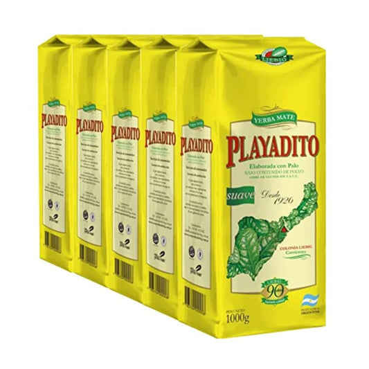 Playadito Yerba Mate Traditional Con Palo From Colonia Liebig Wholesale Bulk Pack - New Packaging, 5X 1 Kg / 2.2 Lb Ea