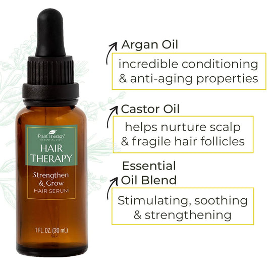 Plant Therapy Hair Therapy Blend & Serum Set - Strengthen, Repair and Grow Shiny Healthy Hair, 1 oz Serum & 10 mL Essential Oil Blend