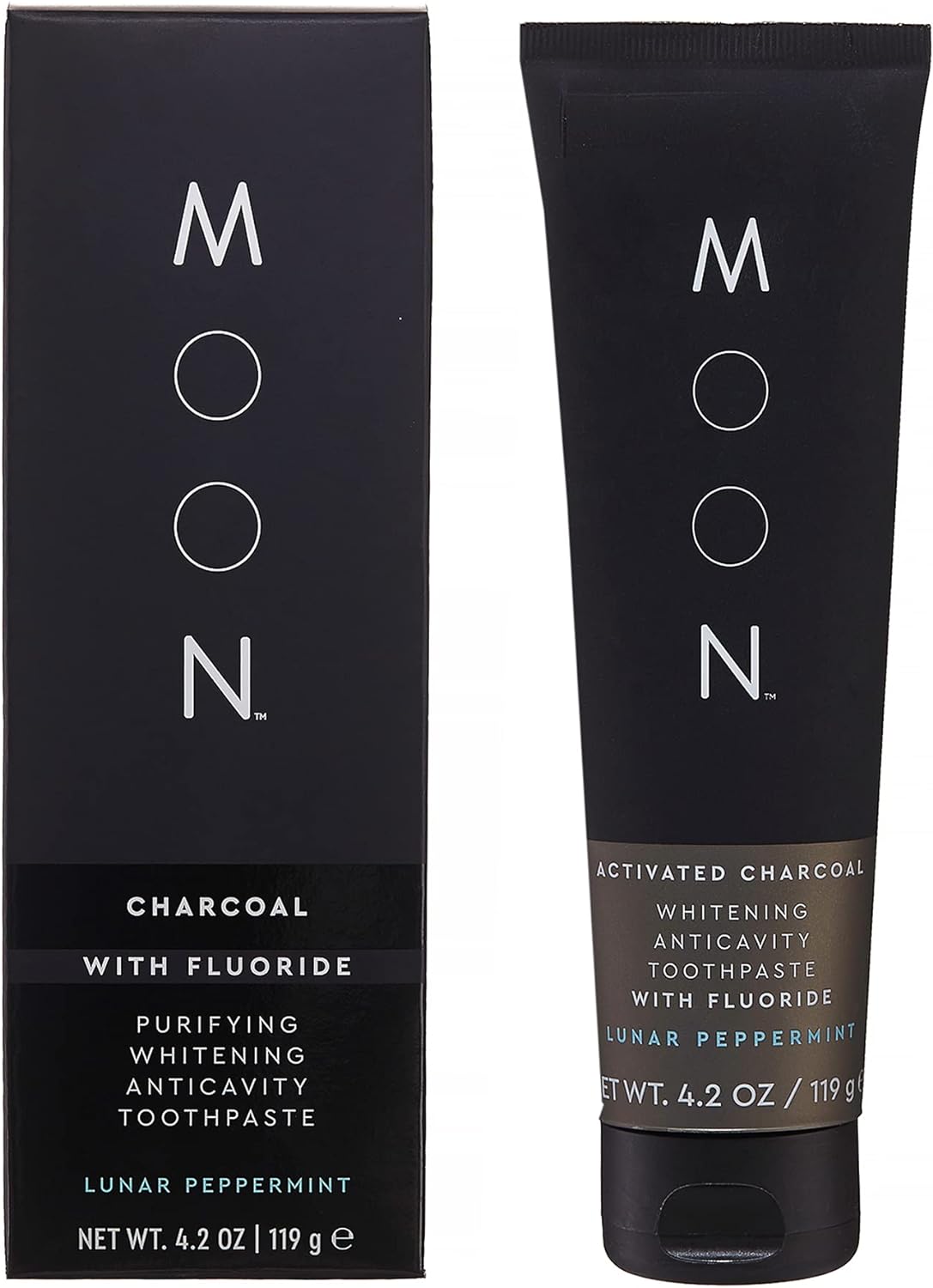 MOON Charcoal Whitening Toothpaste, Fluoride, Cavity Protection, Lunar Peppermint for Fresh Breath, for Adults 4.2 oz