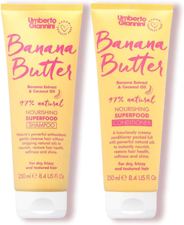 Umberto Giannini Banana Butter Nourishing Superfood Shampoo & Conditioner Set, Vegan & Cruelty Free Moisturising Formula For Dry, Textured Or Frizzy Hair