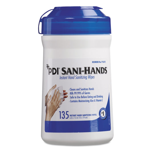 Pdi Healthcare P13472 Sani-Hands Instant Hand Sanitizing Wipes, Medium, 6" X 7.5" (12 Canisters Of 135 Wipes, 1620 Total) : Health & Household